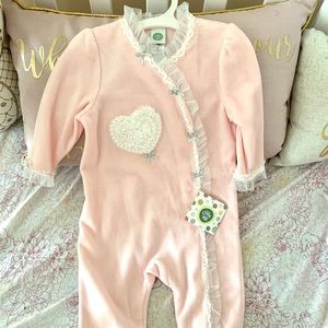 NWT Baby Girl pink velour ruffle footie